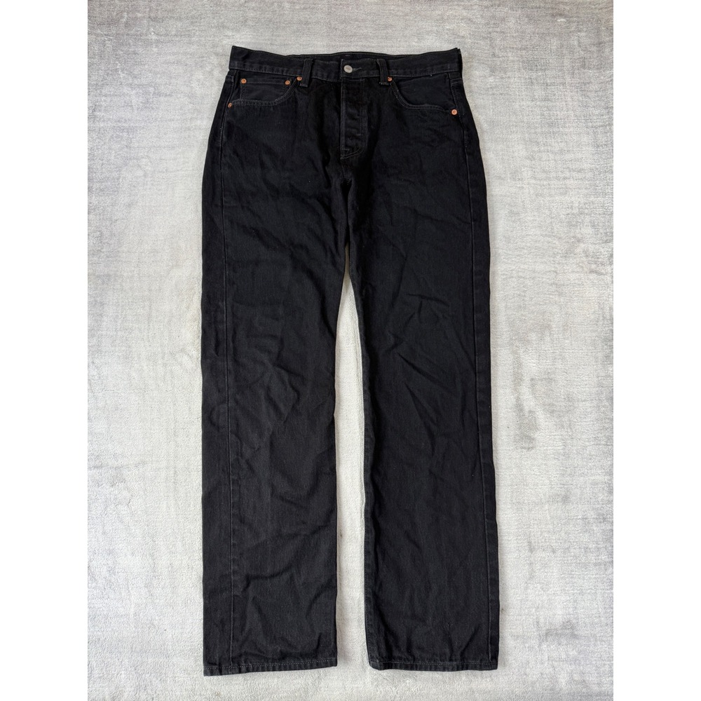 Levis Jeans Mens 33x32 Black 501 Original Fit Straight Leg Button Fly Denim